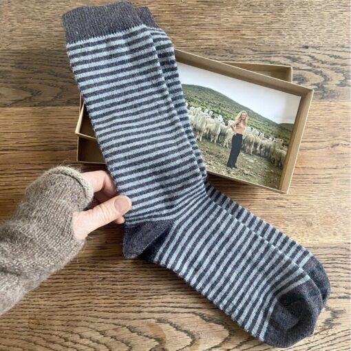 Samantha Holmes Mens Stripey Alpaca Socks in Charcoal